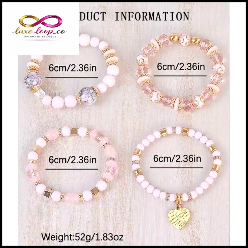 Stackable Stretch Beaded Bracelets With Heart Cha… - image 5